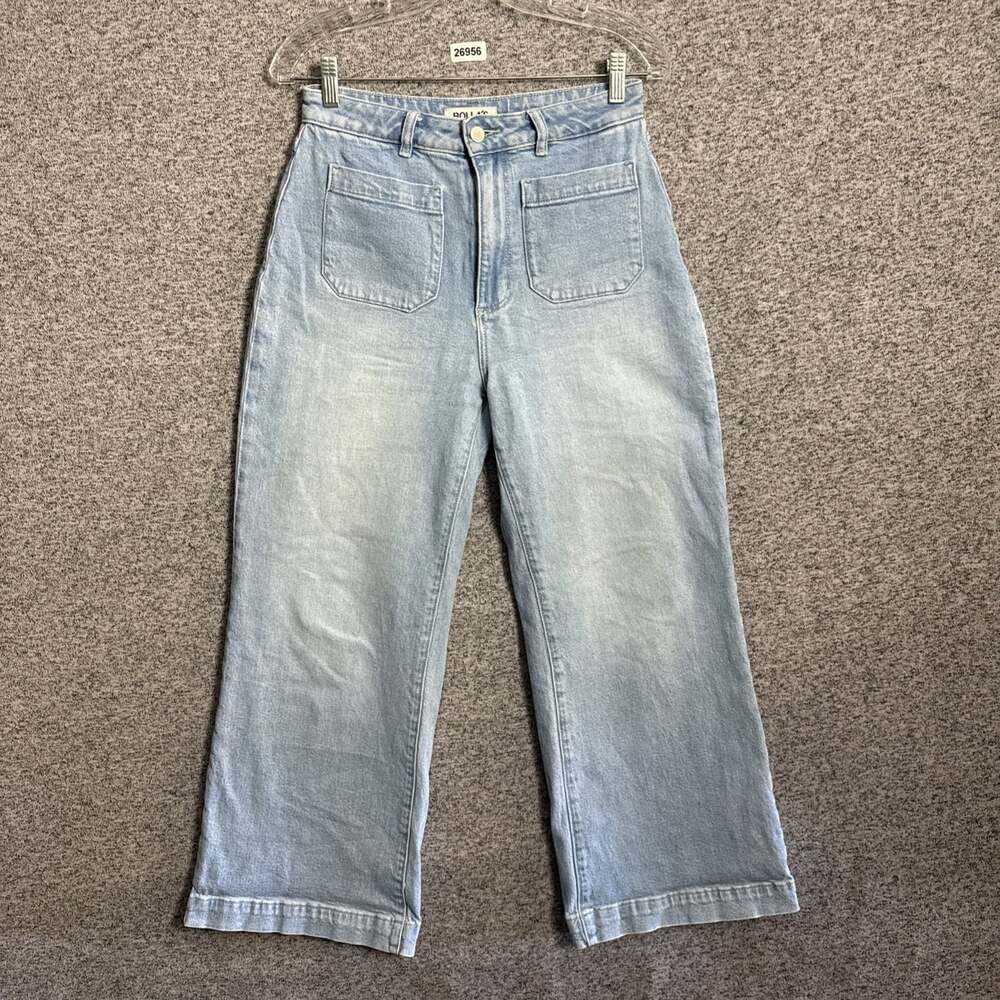 Rollas Jeans Women's Size 28 Light Wash Blue High Rise Wide Leg Patch Pocket